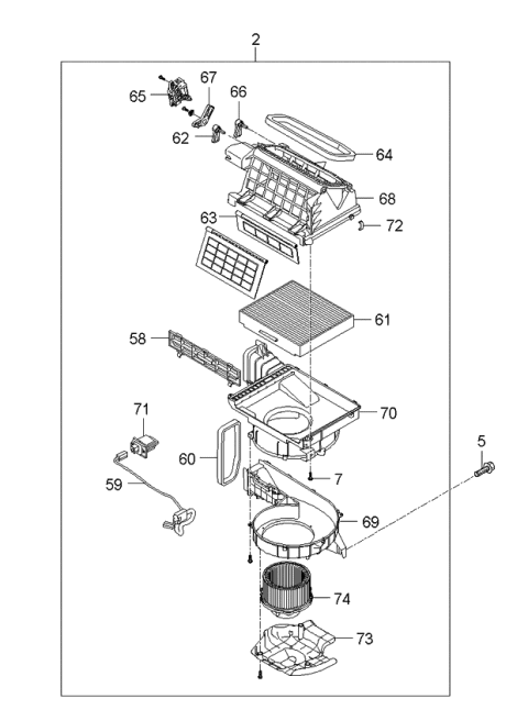 2006 Kia Sedona Heater System-Heater & Evaporator Diagram 2