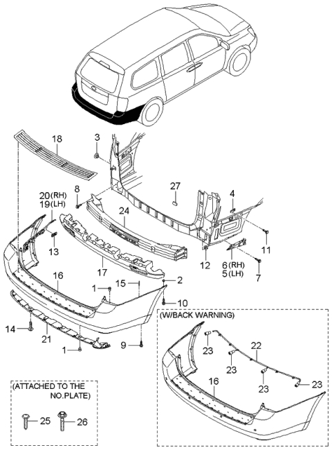 2006 Kia Sedona Rear Bumper Cover Diagram for 866114D110