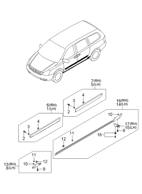 2006 Kia Sedona Moulding-Waist Line Diagram