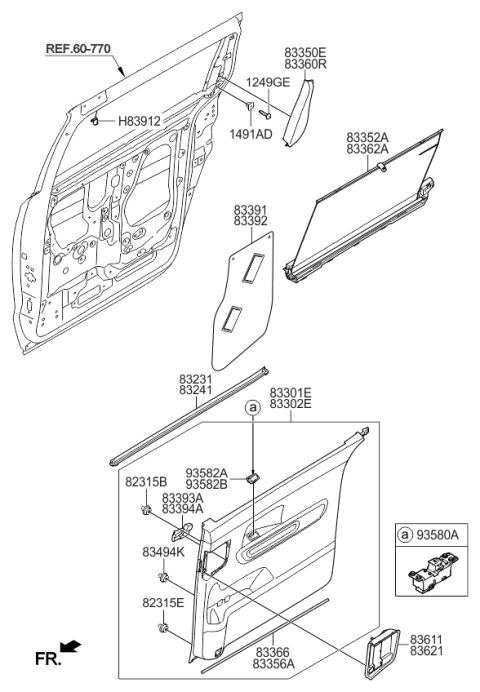 2015 Kia Sedona Panel Assembly-Rear Door Window Diagram for 83351A9000WK