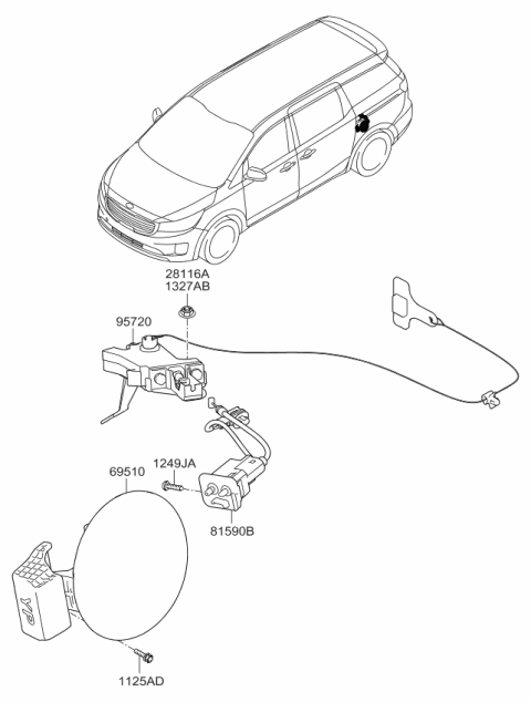 2017 Kia Sedona Catch & Cable Assembly-F Diagram for 81590A9100