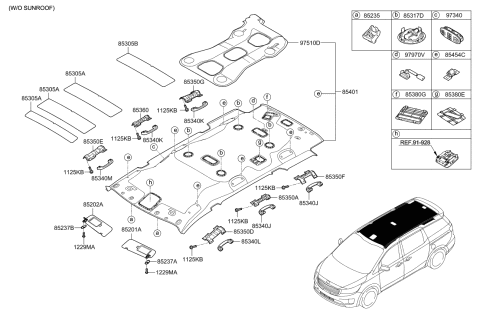 2017 Kia Sedona Headlining Assembly Diagram for 85421A9020DAA