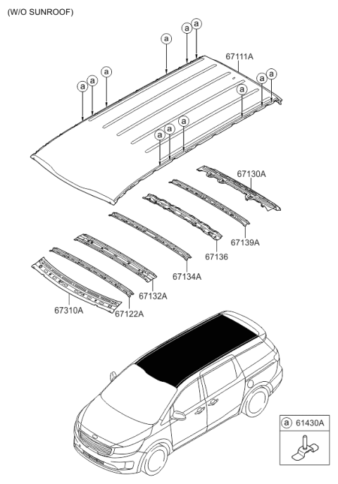 2018 Kia Sedona Rail Assembly-Roof Front Diagram for 67120A9000