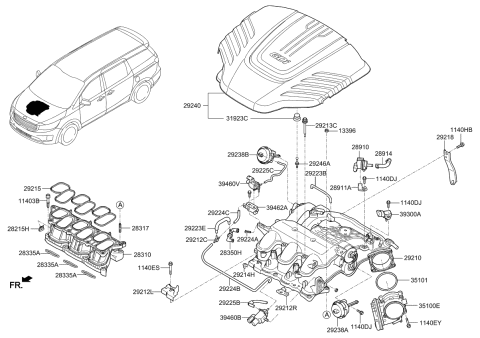 2018 Kia Sedona Engine Cover Assembly Diagram for 292403CFE0