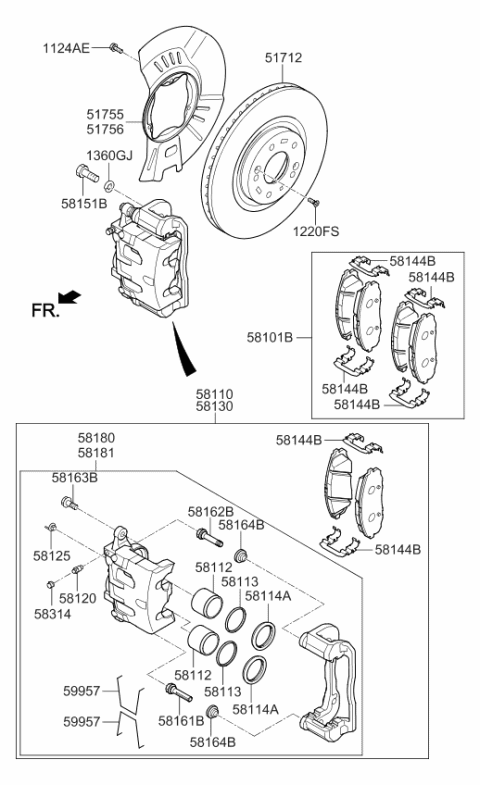 2016 Kia Sedona Front Brake Assembly, Right Diagram for 58130A9000