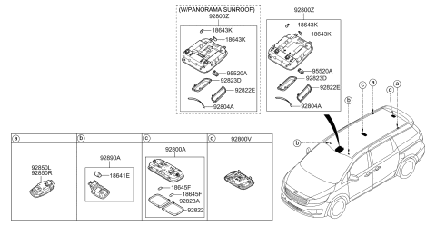 2016 Kia Sedona Lamp Assembly-Overhead Console Diagram for 92800A9000DAA