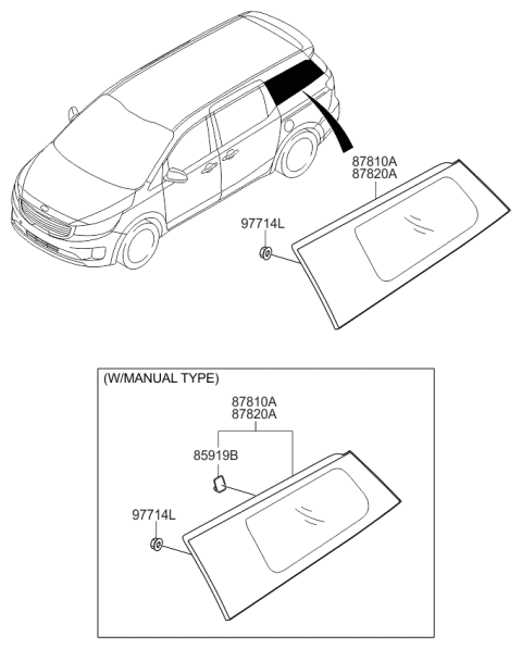 2018 Kia Sedona Glass & MOULDING Ass Diagram for 87820A9020