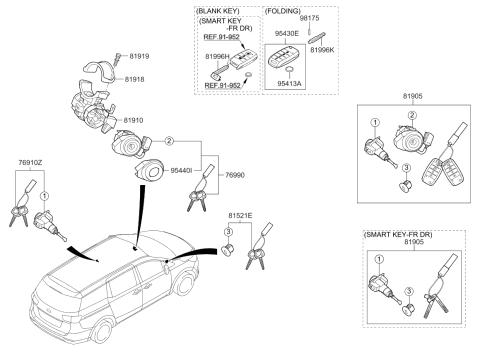 2017 Kia Sedona Key & Cylinder Set Diagram