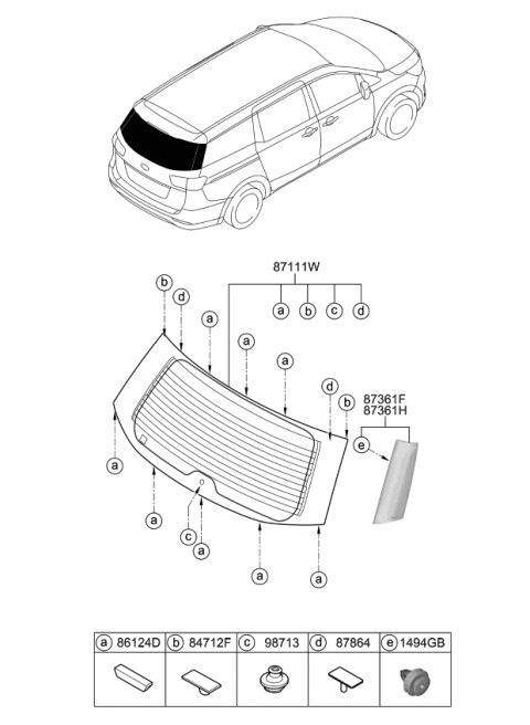 2016 Kia Sedona Glass Assembly-Tail Gate Diagram for 87110A9010