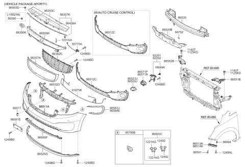 2016 Kia Sedona Bracket-Front Bumper Side Diagram for 86513A9000