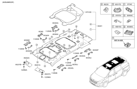 2015 Kia Sedona Sunvisor & Head Lining Diagram 2