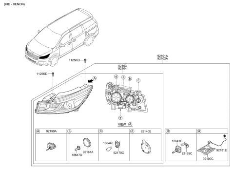 2016 Kia Sedona Ballast Assembly-Headlamp Diagram for 92190A9110