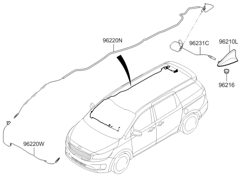 2015 Kia Sedona Combination Antenna Assembly Diagram for 96210A9400MBN