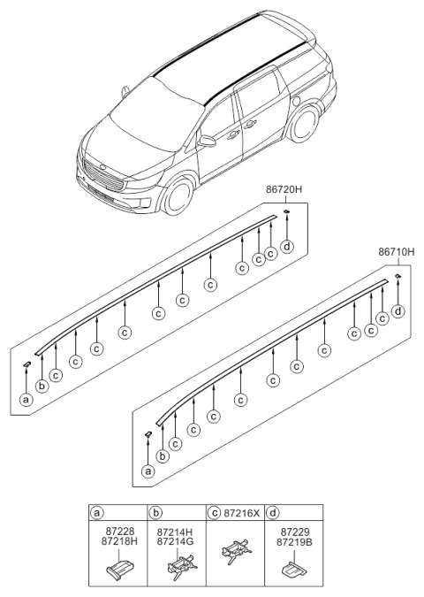 2016 Kia Sedona Roof Garnish & Rear Spoiler Diagram 1