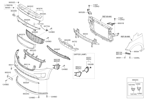 2018 Kia Sedona Radiator Grille Assembly Diagram for 86560A9000