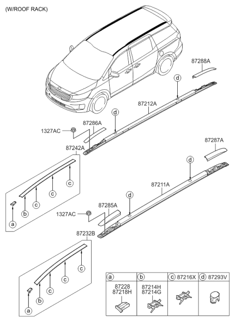2016 Kia Sedona Cover-Roof Rack Rear L Diagram for 87261A9100
