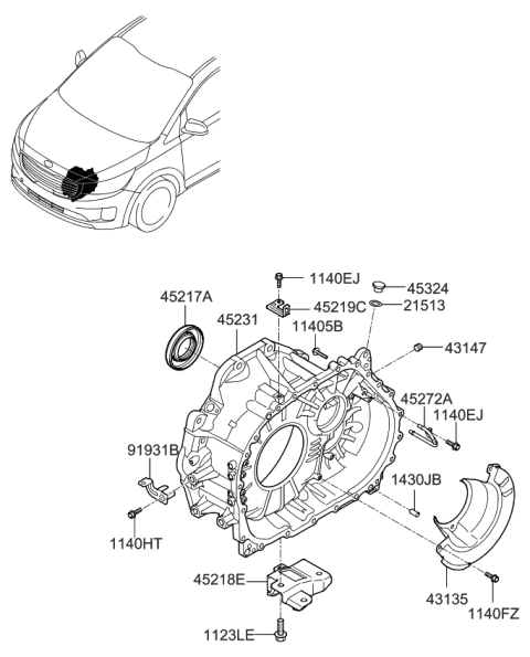 2015 Kia Sedona Bracket-Roll Rod Support Diagram for 452183B071