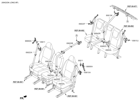 2018 Kia Sedona 2Nd Rear Seat Belt Assembly Right Diagram for 89820A9500GBU