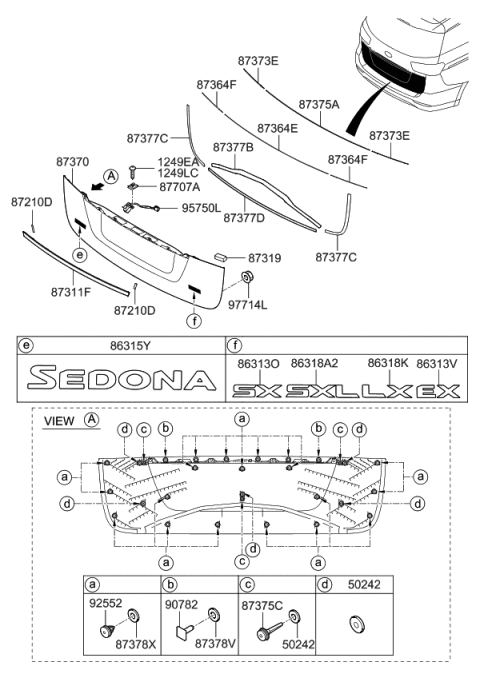 2016 Kia Sedona Clip-Back Panel Moulding Diagram for 81723B1000