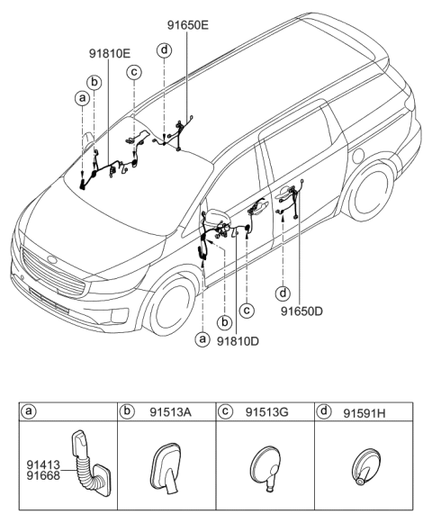 2018 Kia Sedona Wiring Assembly-Front Door(Pa Diagram for 91610A9250