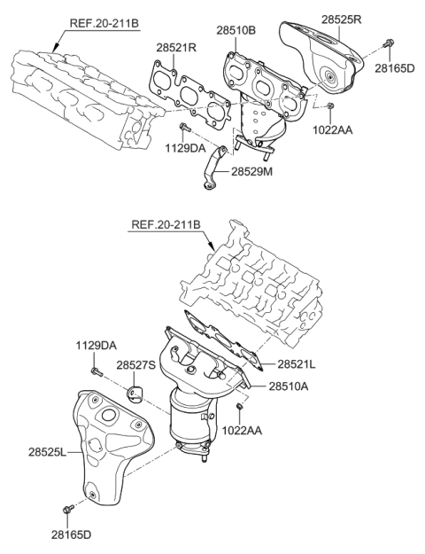 2021 Kia Sedona Exhaust Manifold Catalytic Assembly Diagram for 285103L320