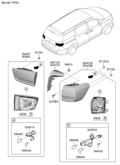 2019 Kia Sedona Rear Holder & Wiring Diagram for 92480A9710