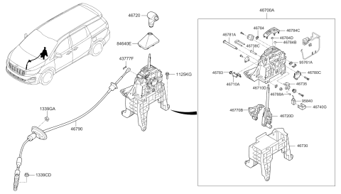 2019 Kia Sedona Lever-Gear Shift Diagram for 46710A9500