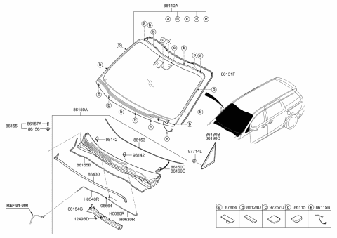 2020 Kia Sedona Windshield Glass Assembly Diagram for 86110A9950