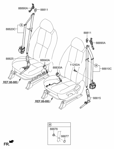 2019 Kia Sedona Front Seat Belt Buckle Assembly Diagram for 88830A9550DAA