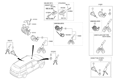 2021 Kia Sedona Lock Key & Cylinder Set Diagram for 81905A9800