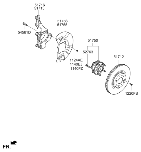 2020 Kia Sedona Front Axle Knuckle Right Diagram for 51716A9500