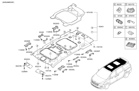 2021 Kia Sedona Sunvisor & Head Lining Diagram 2