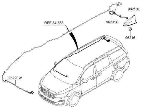 2019 Kia Sedona Combination Antenna Assembly Diagram for 96210A9850MSL