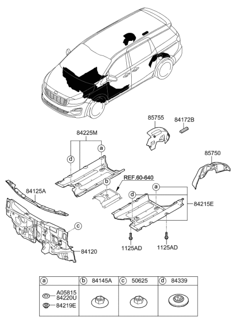 2021 Kia Sedona Iso Pad Assembly-COWL Inner Diagram for 84125A9000