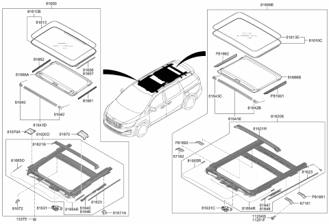 2020 Kia Sedona Front Sunroof Glass Panel Assembly Diagram for 81610A9100