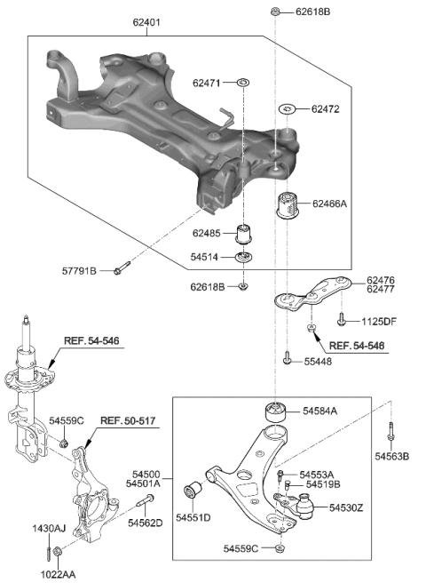 2019 Kia Sedona Crossmember Complete Diagram for 62405A9250