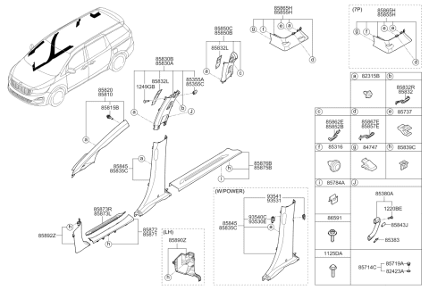 2020 Kia Sedona Trim Assembly-Fr Pillar Diagram for 85820A9500BG3