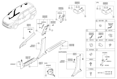 2020 Kia Sedona TRIM ASSY-CTR PILLAR Diagram for 85835A9800DAA