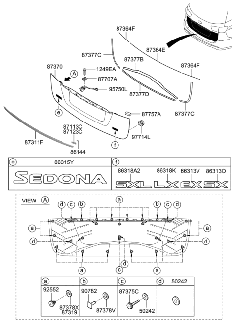 2020 Kia Sedona Back Panel Moulding Diagram