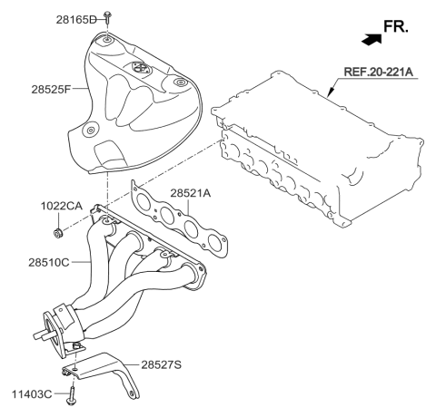 2014 Kia Soul Exhaust Manifold Catalytic Assembly Diagram for 285102E000