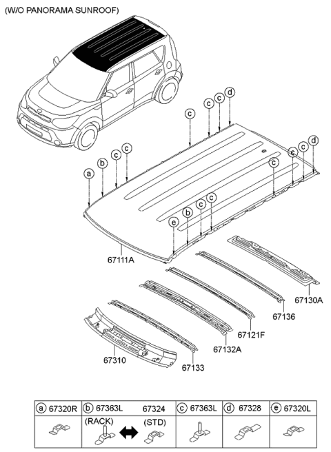 2015 Kia Soul Rail-Roof Center NO2 Diagram for 67134B2000