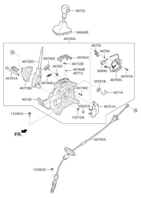 2014 Kia Soul Automatic Transmission Shift Control Cable Diagram for 46790B2100