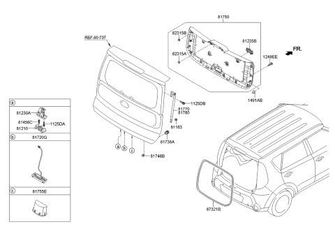 2014 Kia Soul Tail Gate Handle Assembly Diagram for 81720B2000