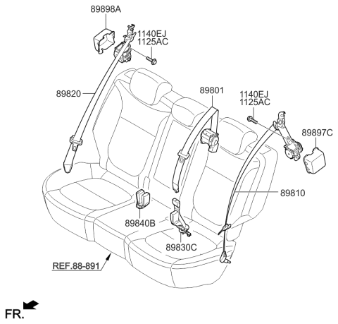 2014 Kia Soul Rear Seat Belt Assembly Right Diagram for 89820B2500BF3