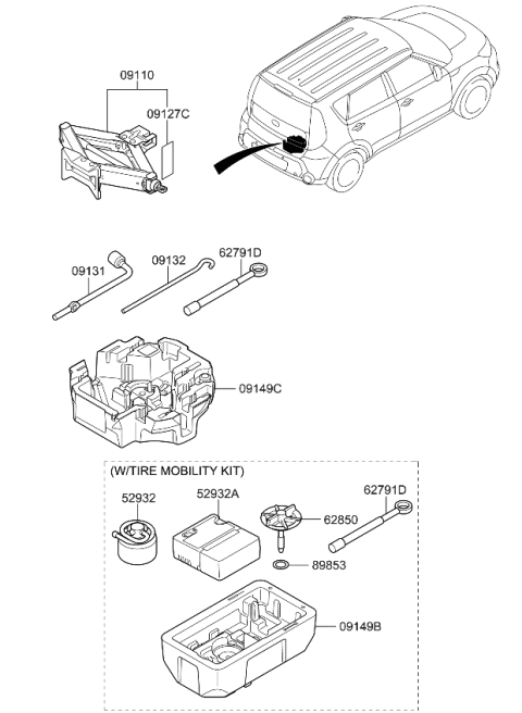 2014 Kia Soul Jack Assembly Diagram for 09110B2000