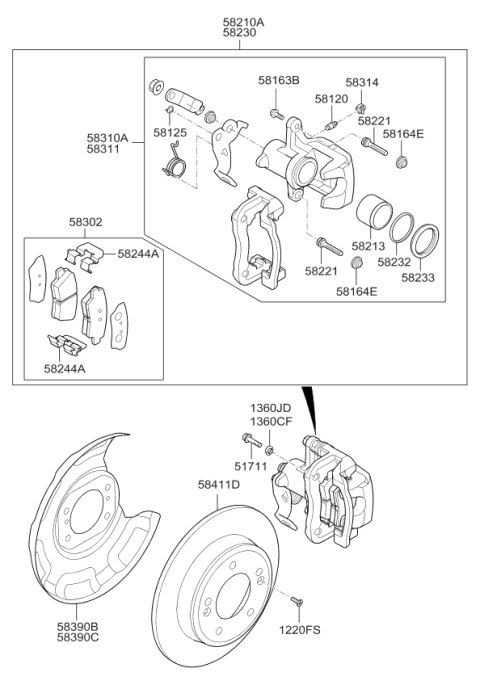 2015 Kia Soul Rear Brake Caliper Kit, Right Diagram for 58311B2A00