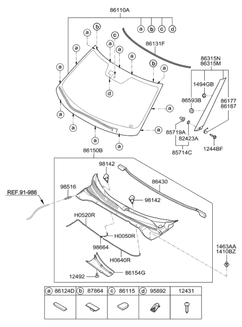 2015 Kia Soul Moulding-Windshield Glass Diagram for 86131B2000