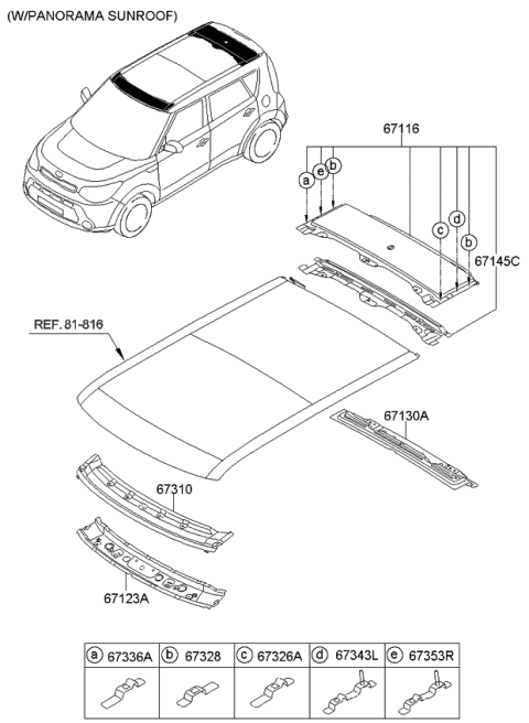 2016 Kia Soul Rail-Panoramaroof Reinforcement Diagram for 67146B2300