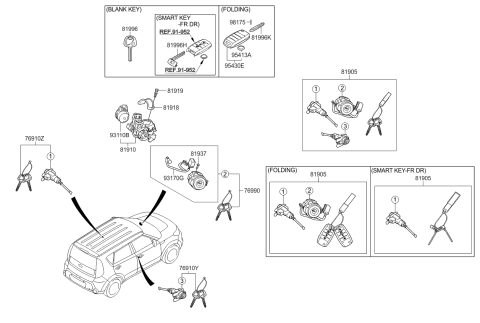 2016 Kia Soul Key & Cylinder Set Diagram