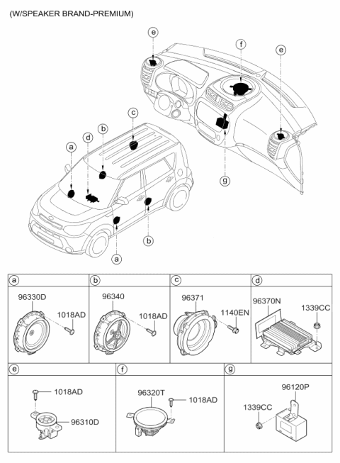 2014 Kia Soul Sub Woofer Speaker Assembly Diagram for 96380B2100